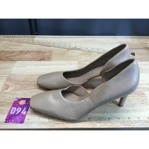 Vince Vero Cuoio Heels Women's 9 Beige Leather Slip-On Square Toe D'Orsay Pumps - Picture 5 of 8